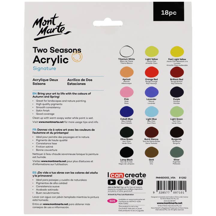 Mont Marte Usa, Inc. - Wholesale Acrylic Paint - Two Seasons Acrylic Signature 18pce x 12ml (0.4oz)1