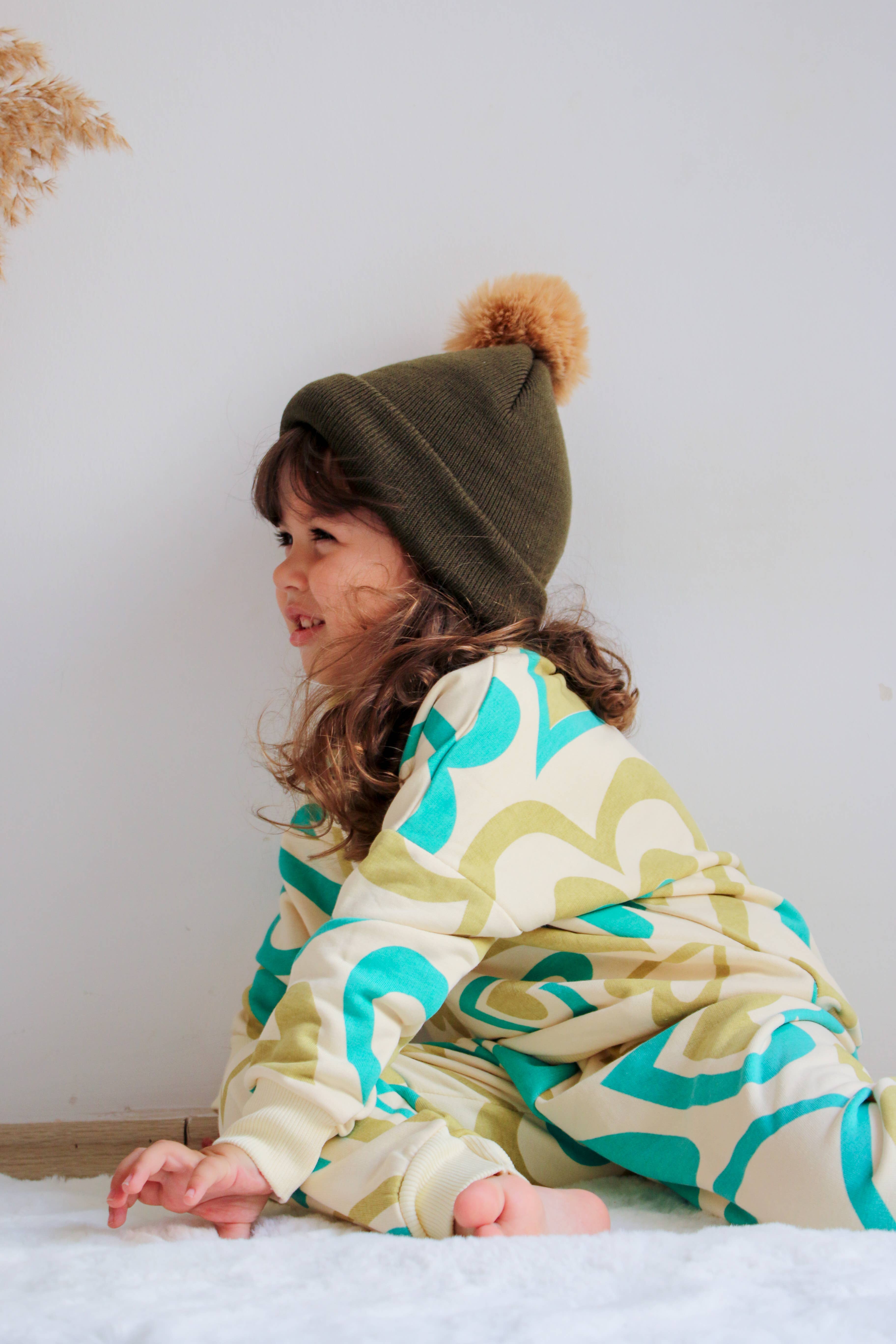 Camel Single Pom Pom Baby/Kid's Green Beanie Hat, 0 to 8 Years for wholesale on Faire6