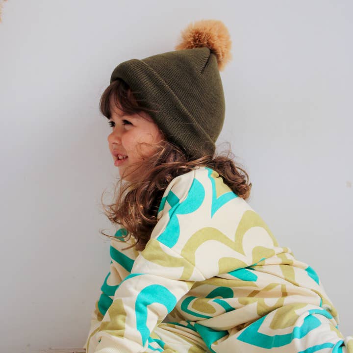 Camel Single Pom Pom Baby/Kid's Green Beanie Hat, 0 to 8 Years for wholesale on Faire6