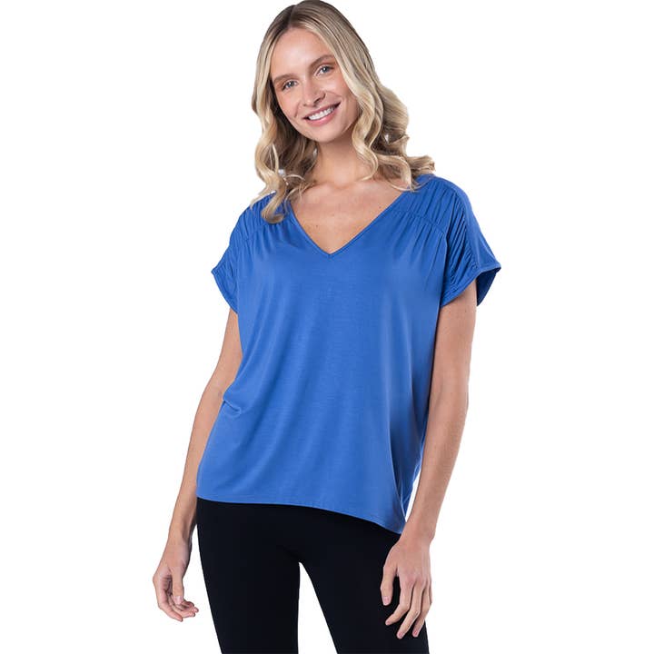 Alicia Bamboo V-Neck Top - Ocean Blue for wholesale by Terrera
