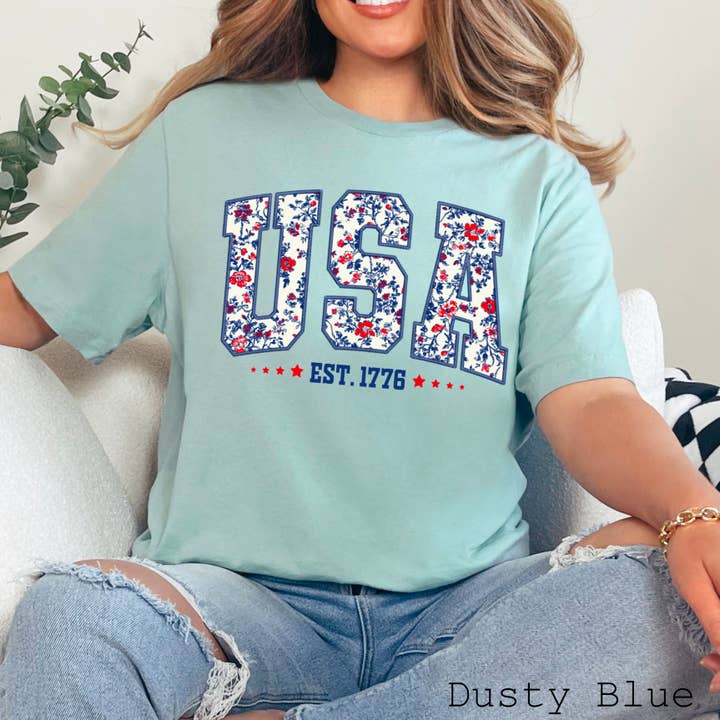 Shoppe SHC – wholesale T-shirt (graphic) – women's – July 4th Graphic Tee | Floral USA | Bella Canvas 8