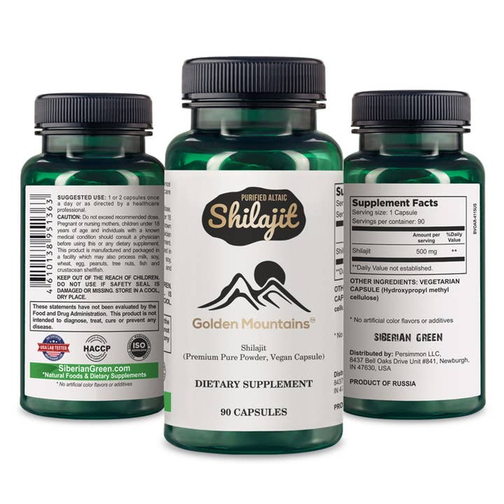 SiberianGreen - Wholesale Healing Salve/Balm/Cream - Golden Mountains Shilajit Vegan Capsule 500mg Pure Altai 90 Count Premium Trace Minerals