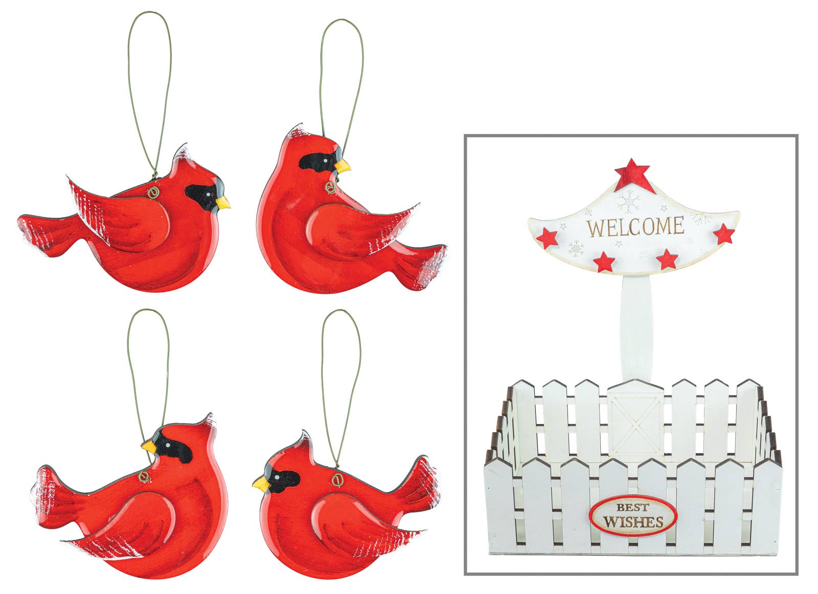 Hanna's Handiworks - Wholesale Decorative Tabletop Object - Christmas Cardinal Ornament Display, 4 Assorted0