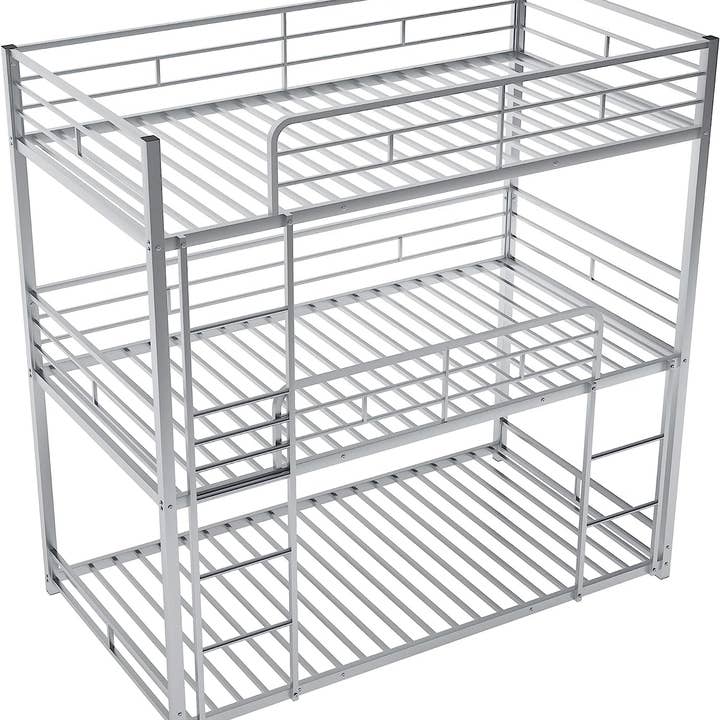 Silver Triple Metal Bunk Bed with Detachable Feature for wholesale on Faire