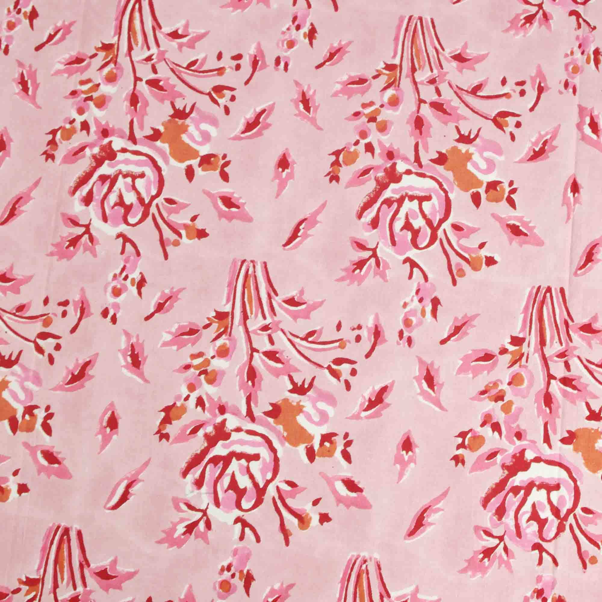 Kantha Decor – wholesale Duk – 6-sits Blocktryckt Rektangulär Duk - Rosa Blommönster1