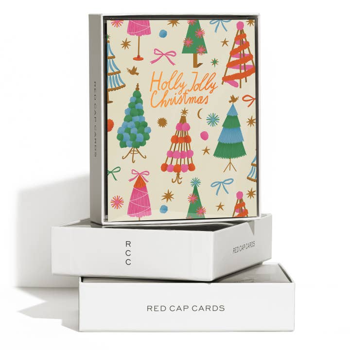 Red Cap Cards - Wholesale Christmas Card - Holly Jolly Trees holiday greeting card