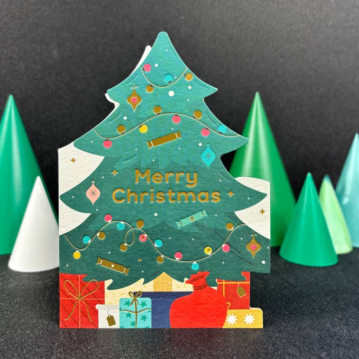 Tree Die Cut Christmas card for wholesale by Heyyy Ltd