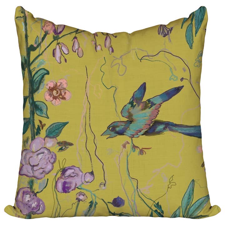 Birds of a Feather Lime Pillow for wholesale by Windy O'Connor Art & Home