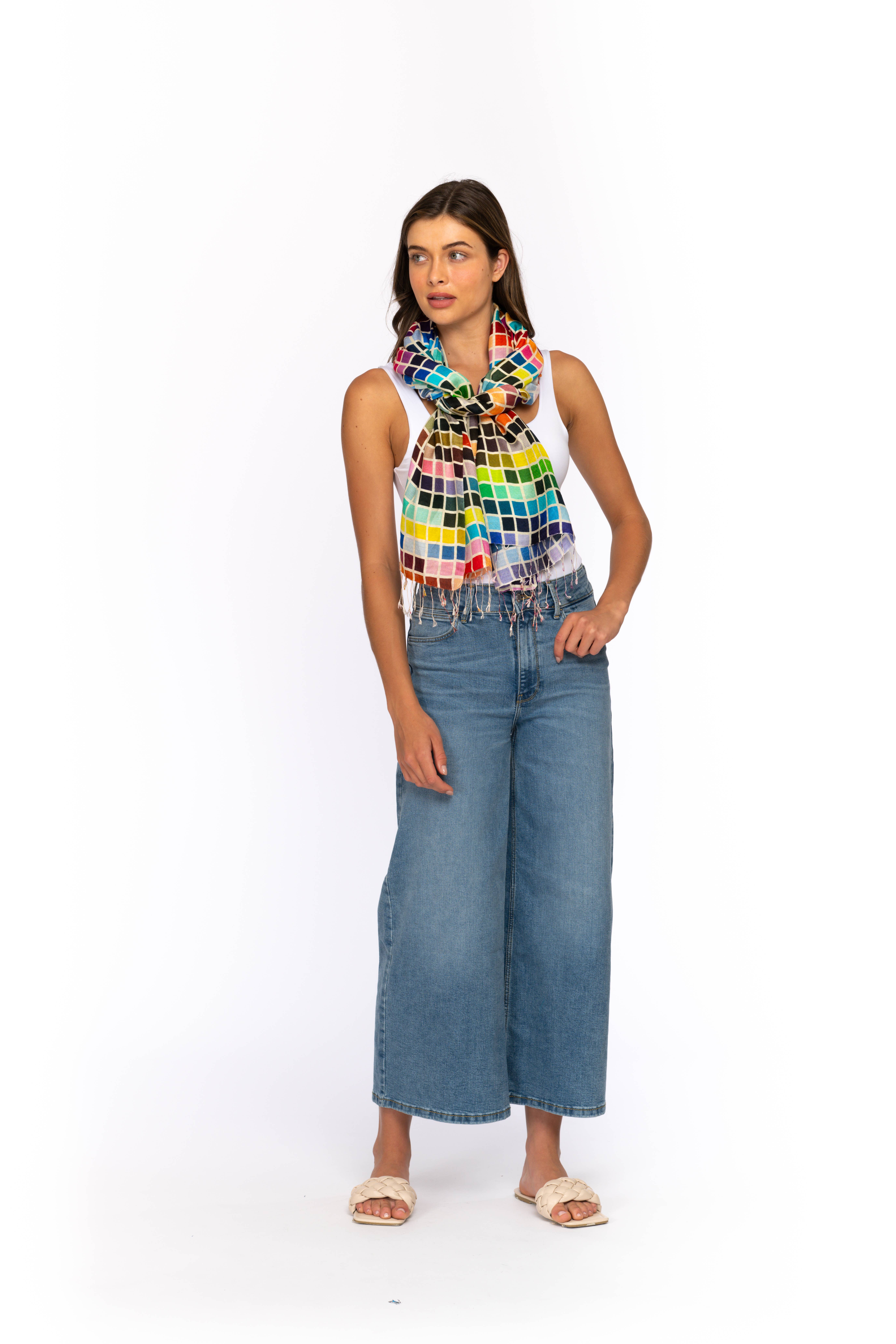 Tolani - Wholesale Scarf - Women's - White Tile Oblong Scarf0