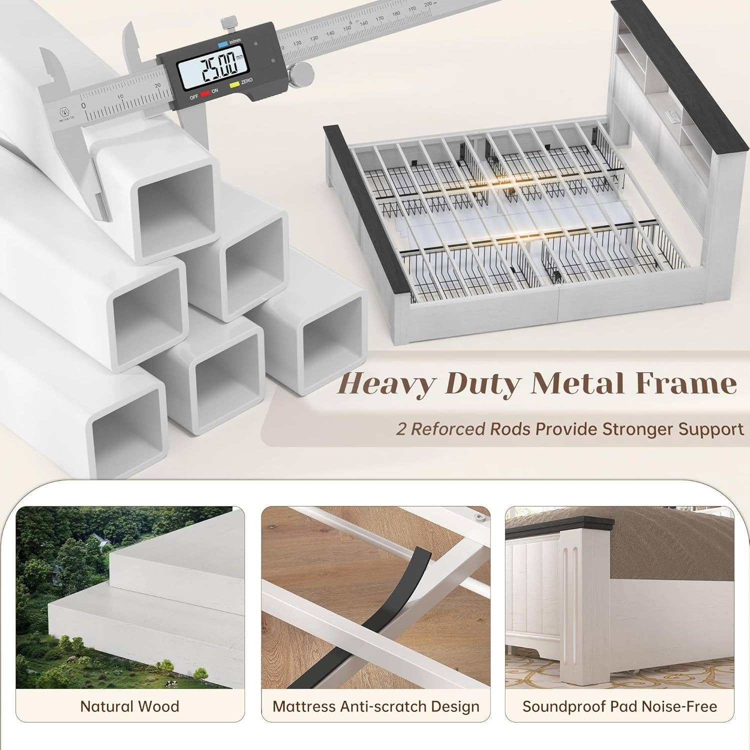 White King Size Bed Frame With Storage Drawers And LED Charging Station for wholesale on Faire7