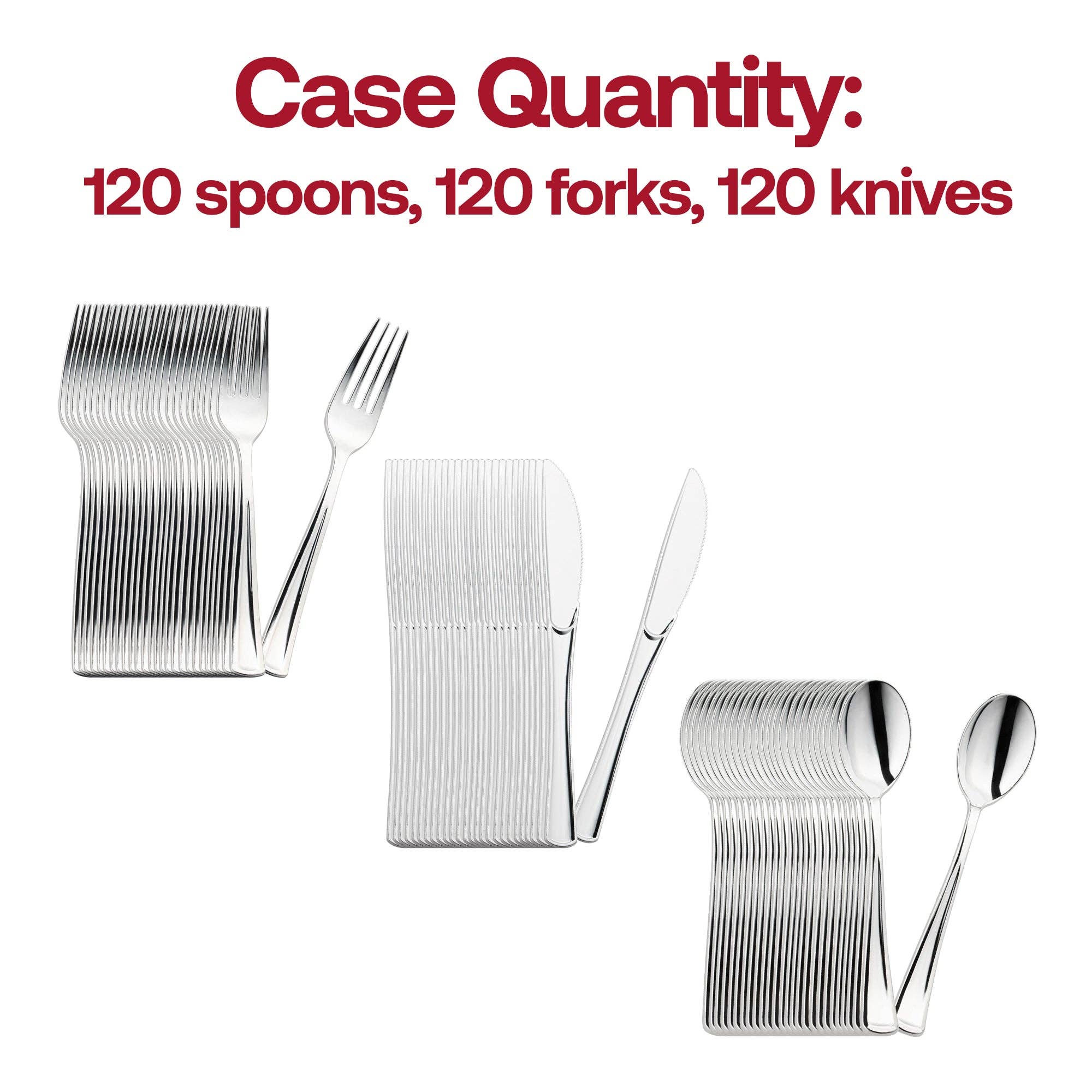Smarty had a Party - Wholesale Assorted Cutlery Set - Shiny Metallic Silver Plastic Cutlery Combo Set - 120 Guests2