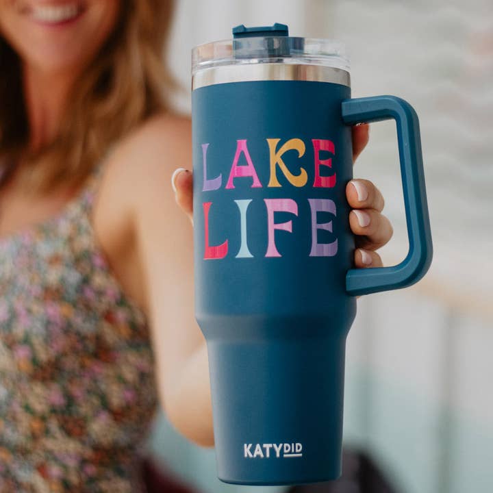 Navy Lake Life 40 Oz Tumbler Cup w/ Handle for wholesale on Faire