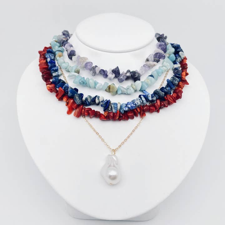 Irregular Natural Stone Necklace and Pearl Pendant Necklace for wholesale by Mio Queena