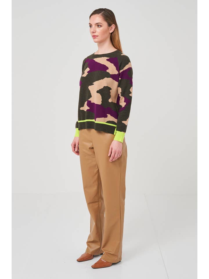 Khaki Aubergine Brodie Cora Camo Sweater for wholesale on Faire1