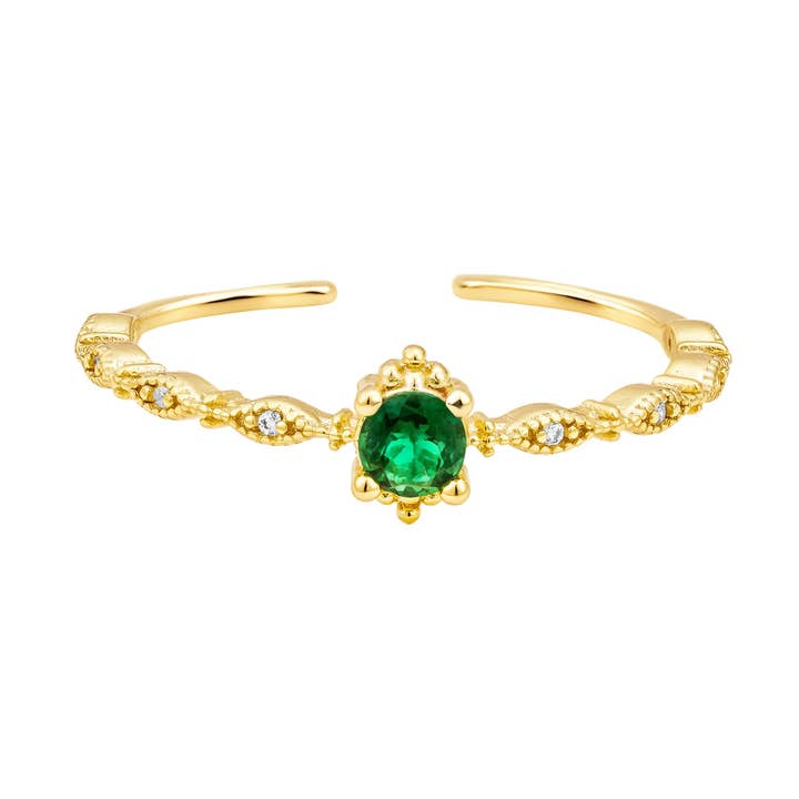 Chloe 14k Gold Vermeil Vintage Inspired Green Open Ring for wholesale by Quill Fine Jewelry & Lifestyle