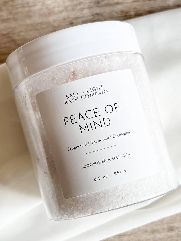 Peace of Mind Bath Salts 10oz Jar for wholesale by Salt + Light Bath Company
