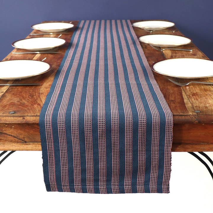 Palmaz Blue Pink Table Runner handgeweven duurzaam katoen voor wholesale door Boon & Up