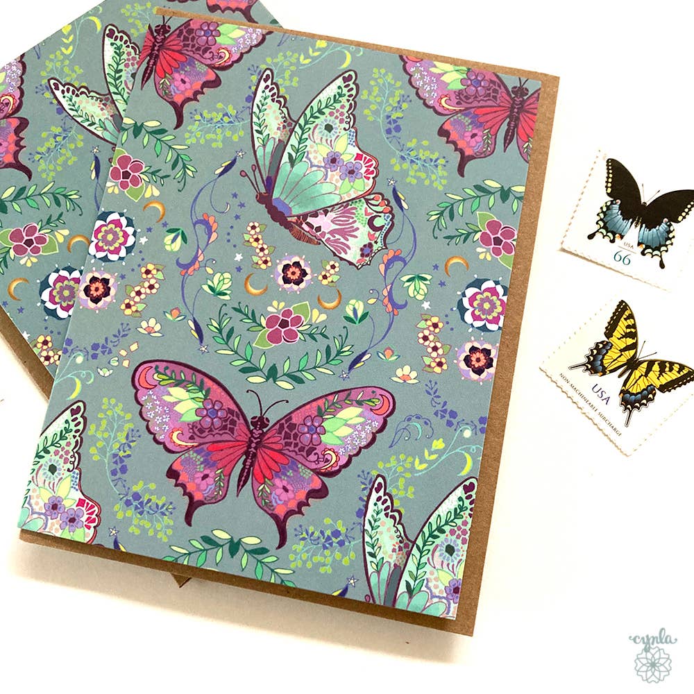 Cynla - Venta al por mayor Tarjetas de felicitación - Tarjeta de felicitación con patrón de mariposa - patrón en blanco1