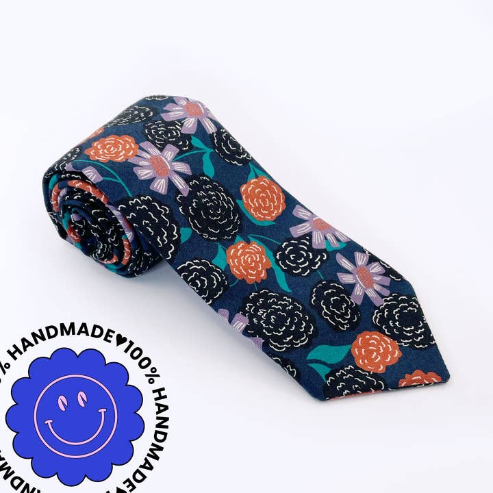 Navy Blue Floral Neckties, Modern Boho Fall Menswear for wholesale by ELSE