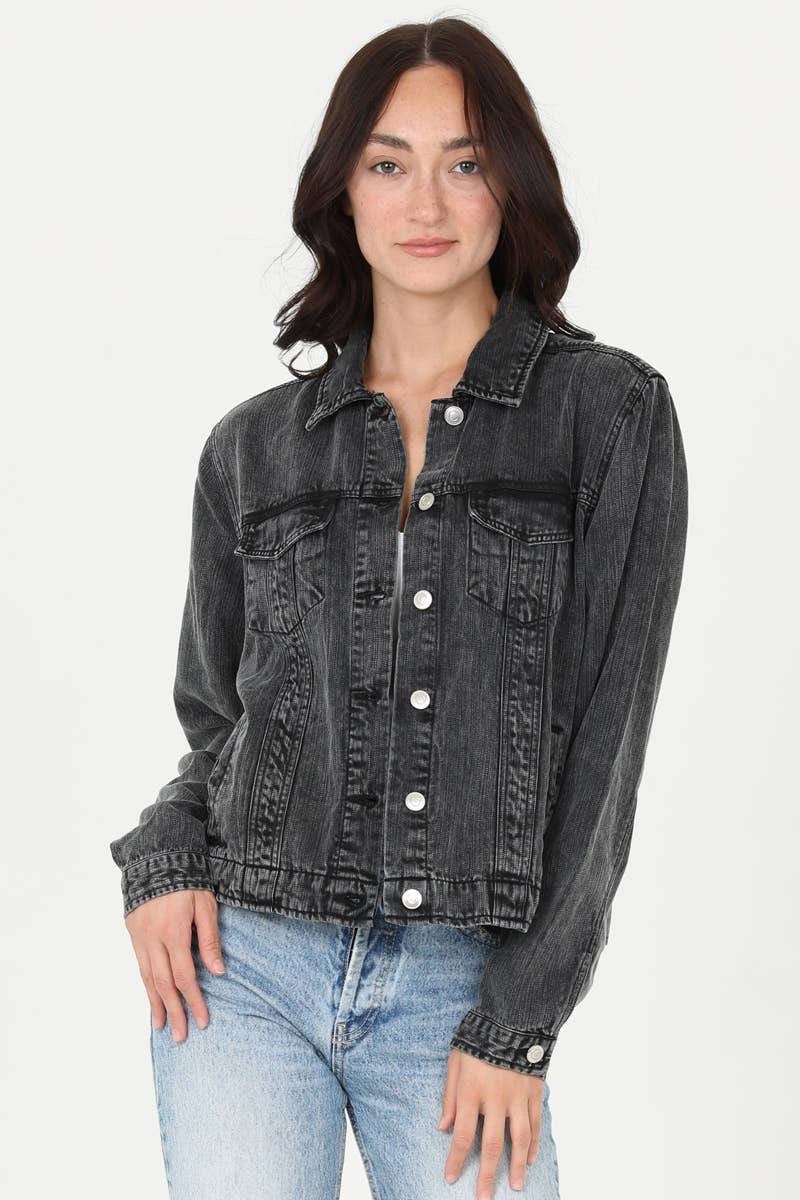 ANGIE - Vente Veste en jean – femme - VESTE EN TENCEL SJB06-ASIS ACID WASH1