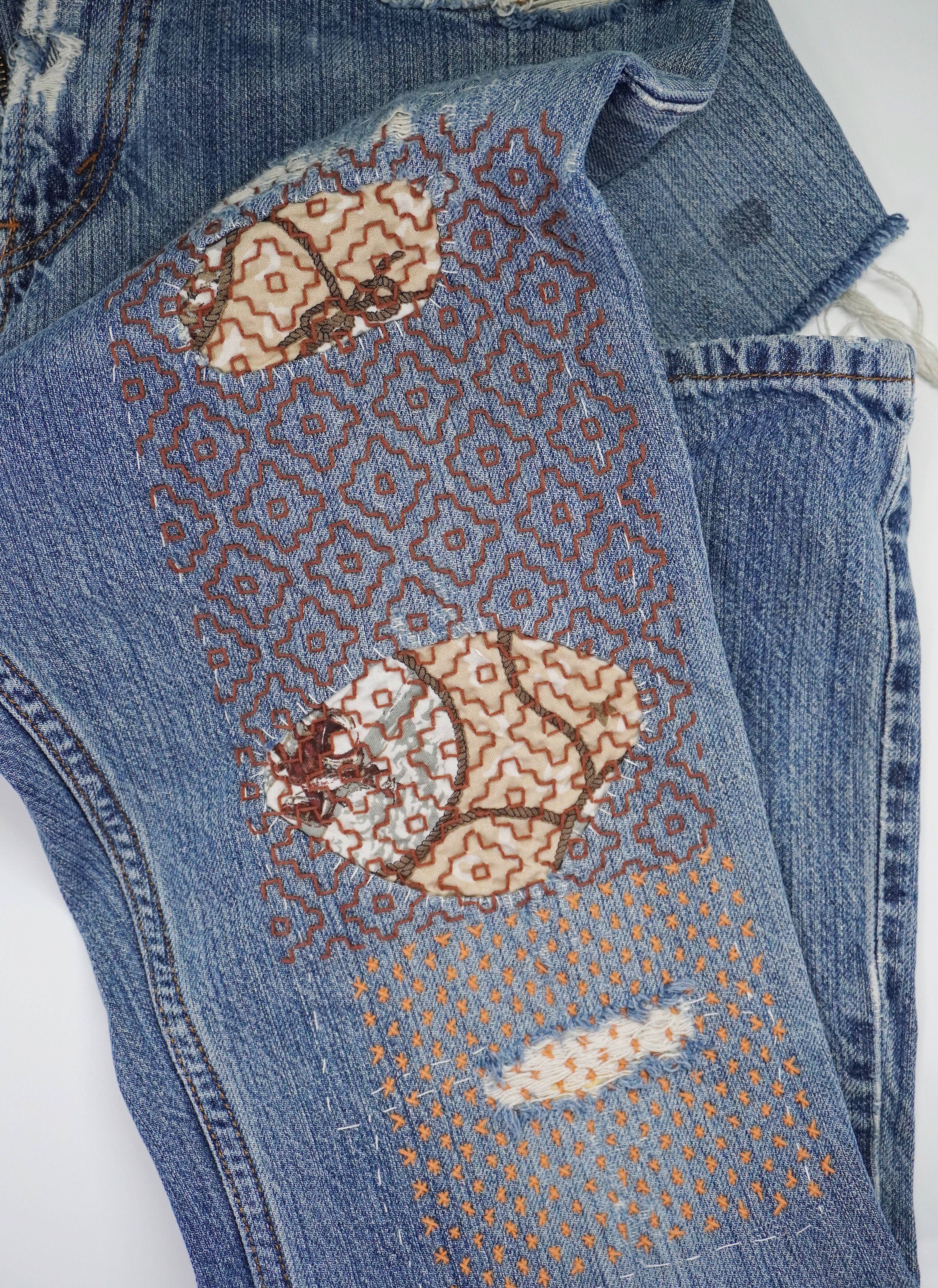 Socorro Society – wholesale Material för broderi/korsstygn – Sashiko-inspirerat reparationsset Stick ’n Stitch med persimmonblomma5