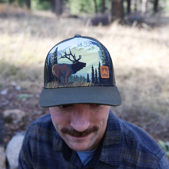 The Montana Scene - Wholesale Trucker Hat - Unisex - Elk Unisex Trucker - Brown1