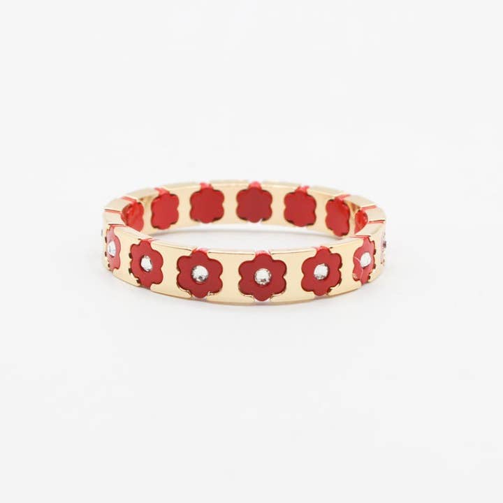alberalkirk - Wholesale Cuff Bracelet - Floral Cuff Enamel Steel Crystal-Studded Elastic S5P1416