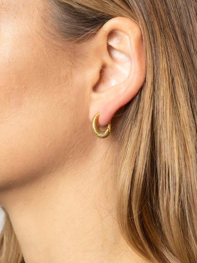 14K Gold Dipped Huggie Hoop Brass for wholesale by Hana