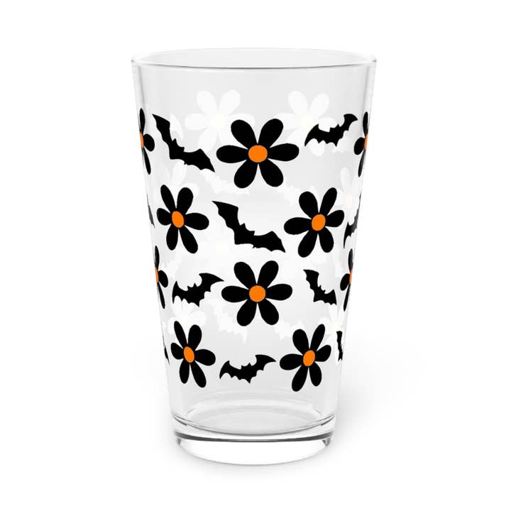 Halloween Black Bat Pattern Printed Tumbler Glass Cup for wholesale by Home and Honey Shop