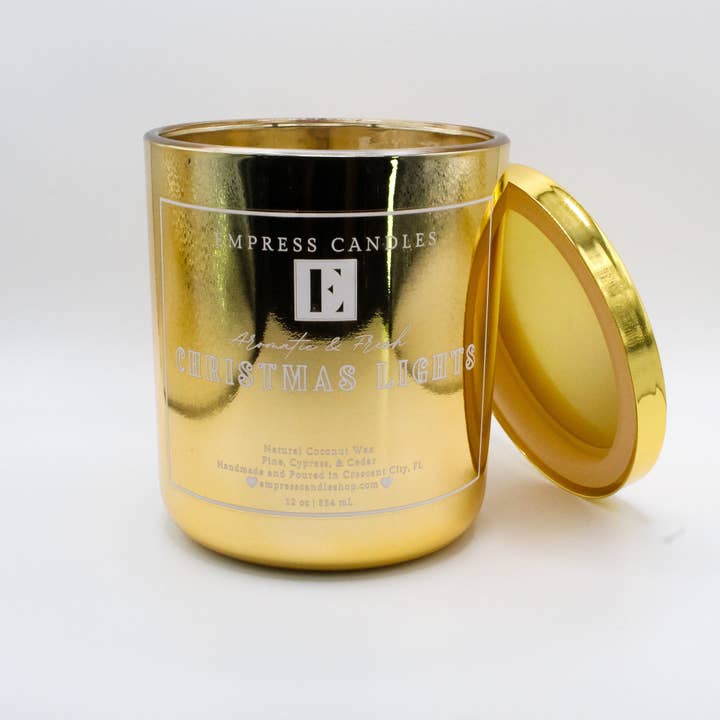 Natural Nontoxic & Vegan Long Burning Time Pine Cypress Cedar "Christmas Lights" Candle for wholesale by Empress Candles