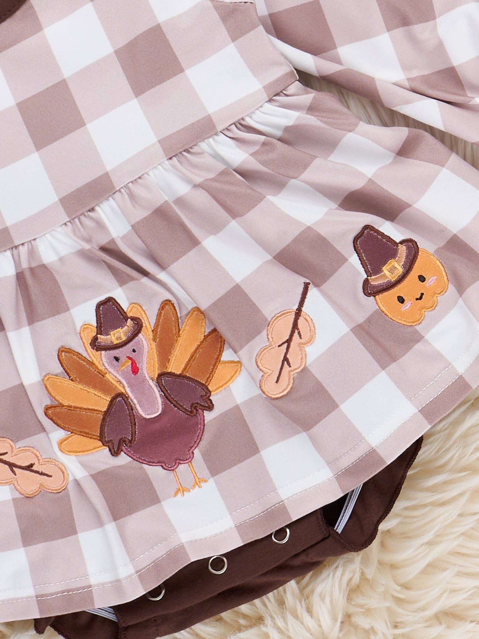 Marie Nicole Clothing - Wholesale Bodysuit (Non-Footed) - Baby - Turkey Gingham Celebration Embroidered Bubble1