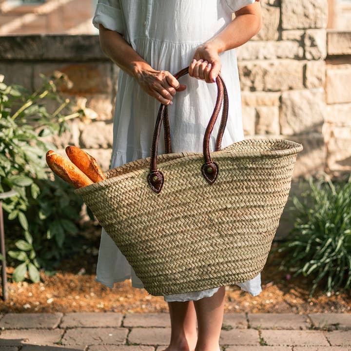 Market basket STRAW BAG Handmade with leather, French Market for wholesale by DarKech