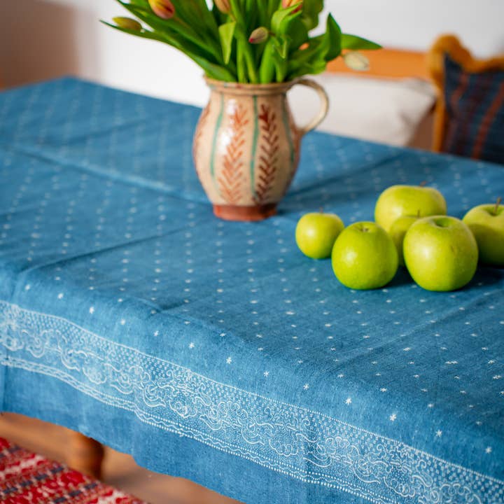 Antique handwoven Hungarian hemp wax resist indigo - TW147 for wholesale by Lineage Botanica