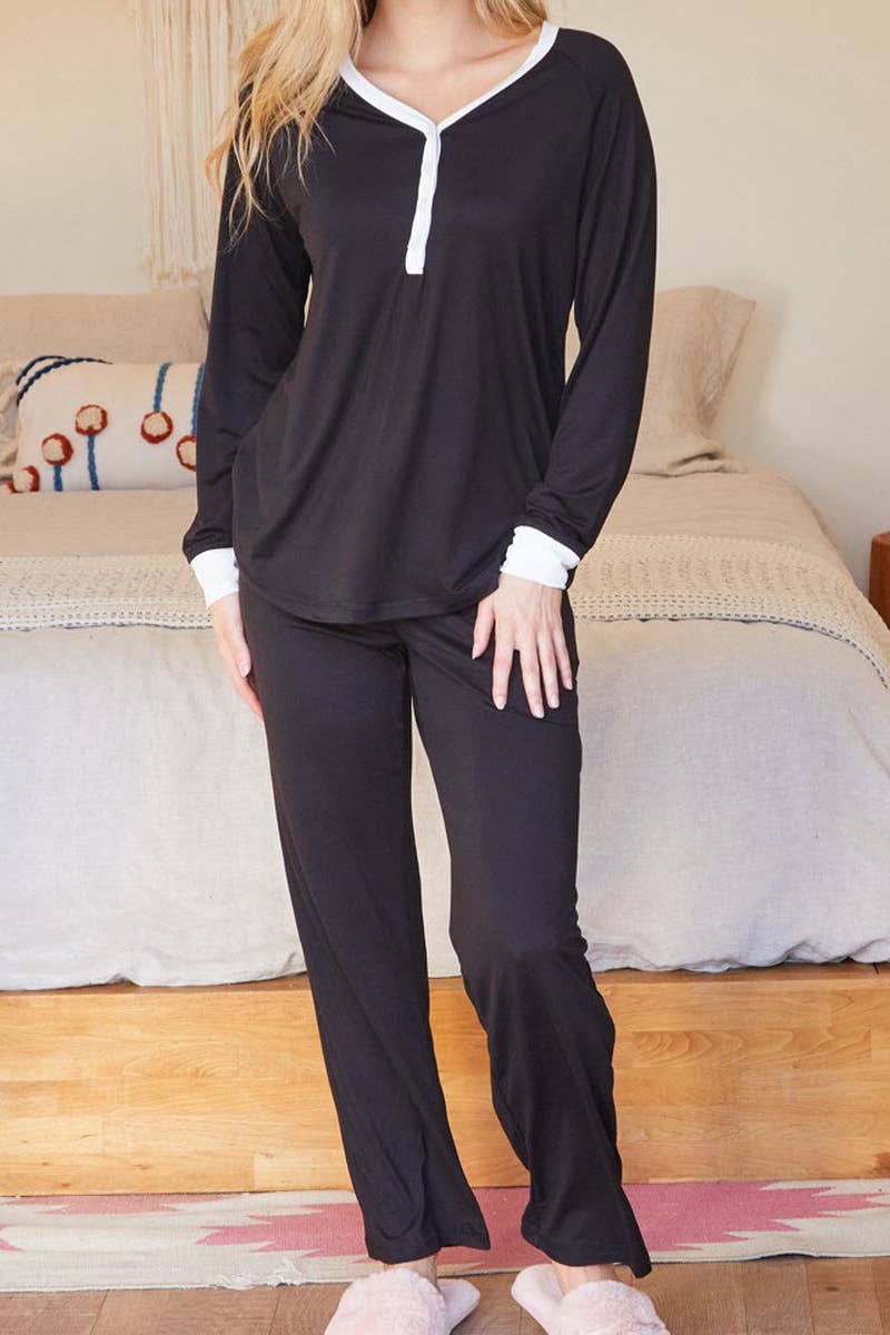 NINEXIS - Wholesale Sleepwear Set - Women's - CWSPJ033_COZY LONG SLEEVE HENLEY NECK PAJAMA SET0