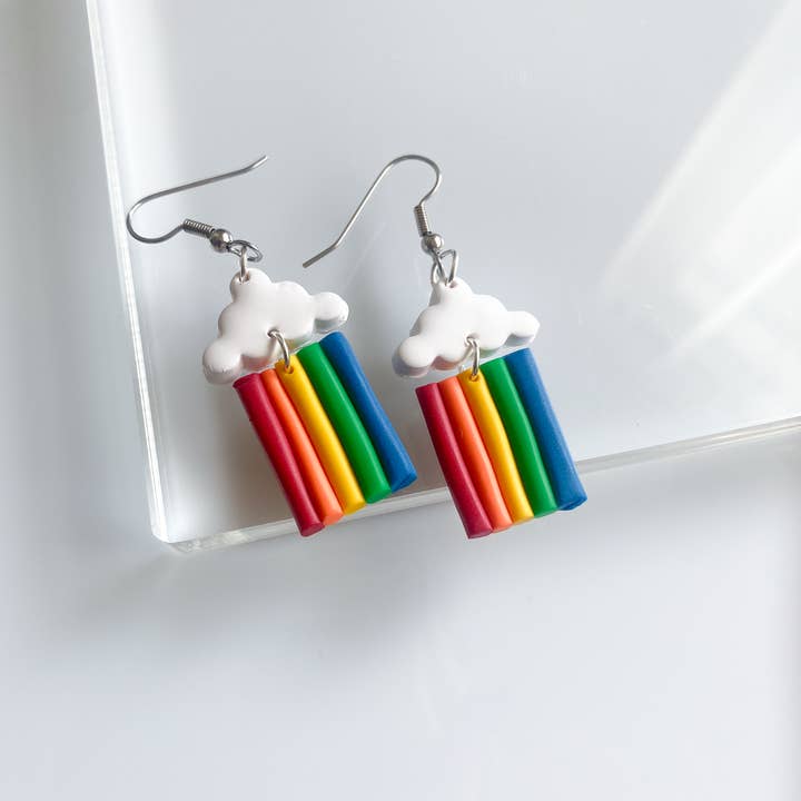 Clouds with Rainbows / Clay Nature Sky Earrings for wholesale by Peripheral US