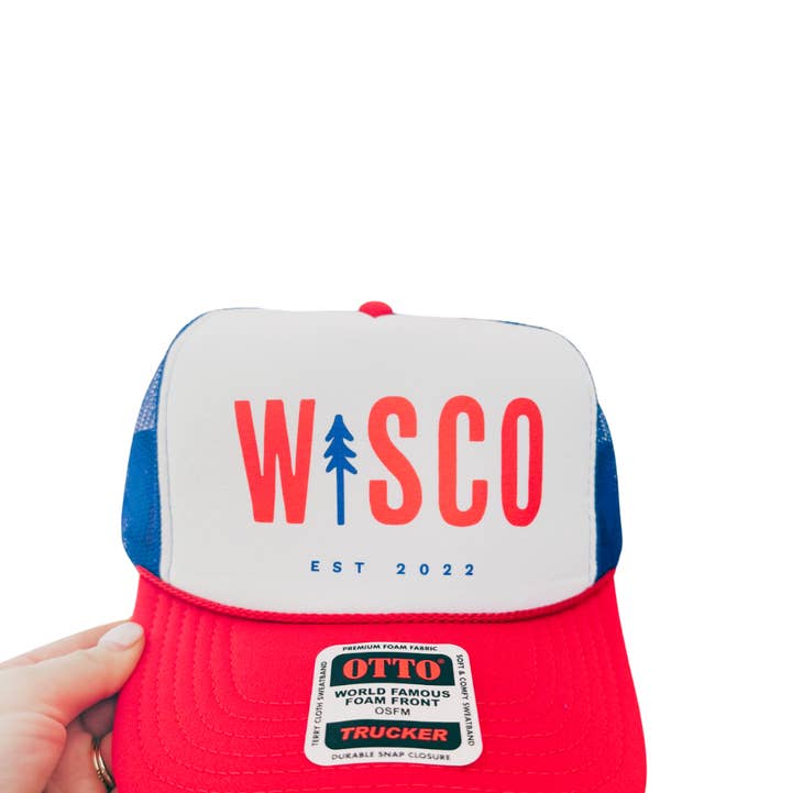 Wisco Trucker Hat - RED WHITE BLUE for wholesale by Wisco Clothing Co.
