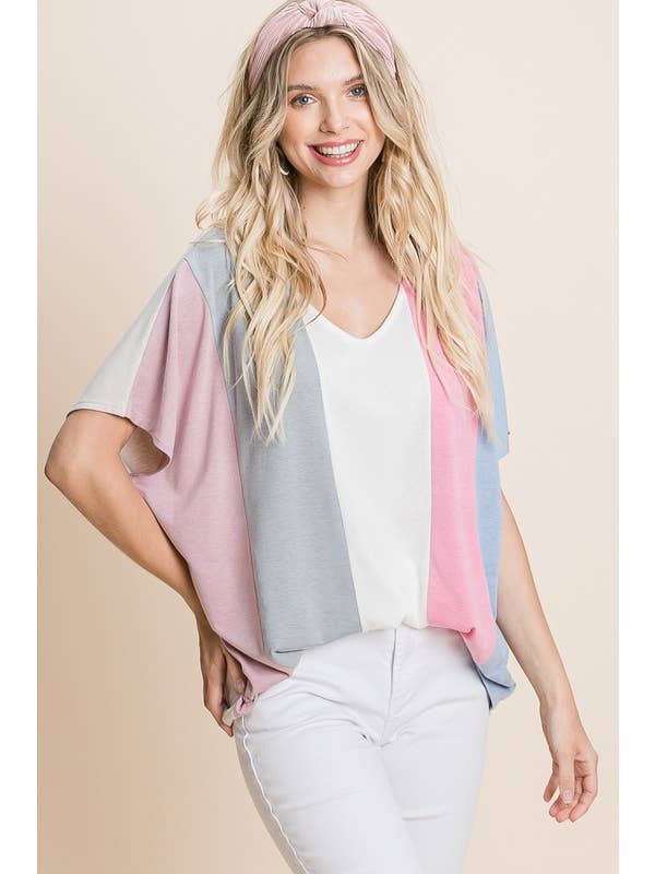 Emerald Collection - Wholesale Tunic - Women's - ETK-8468-PL Plus Size Striped Color Block Tunic Top
