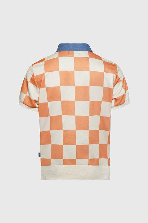 Zitrus-Orange Kariertes Polohemd aus Denim-Kragen für den Großhandel auf Faire2