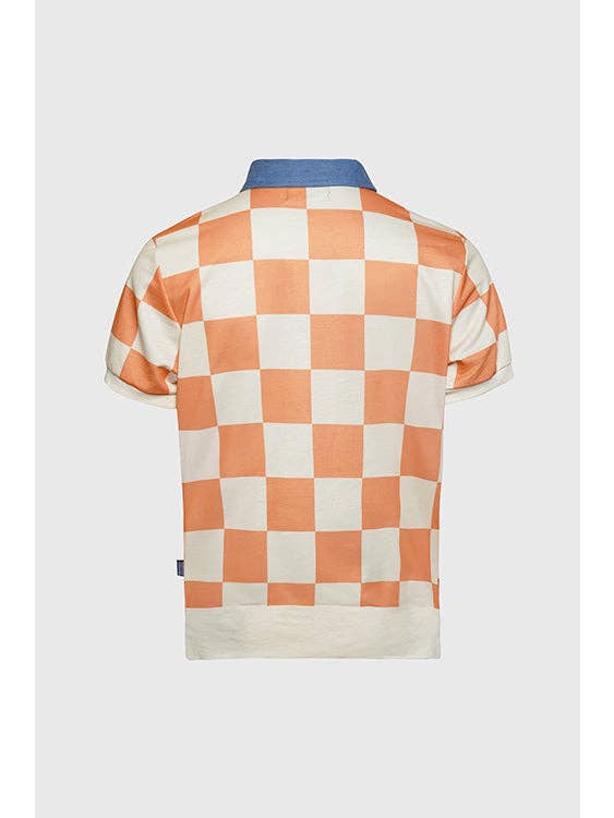 Zitrus-Orange Kariertes Polohemd aus Denim-Kragen für den Großhandel auf Faire2