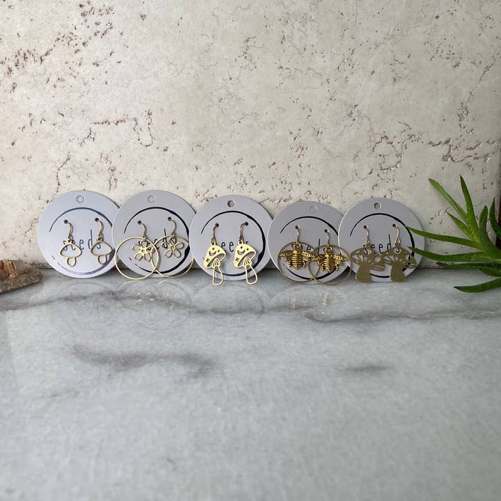 Seeds - Vendita all'ingrosso Orecchini pendenti - Orecchini Nature Charm | Funghi Api Fiori in Ottone4