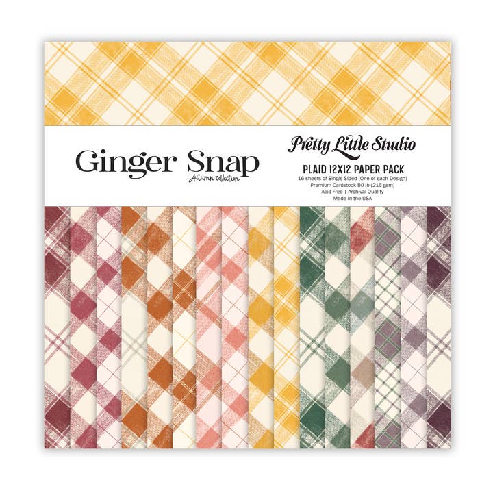 Ginger Snap Plaid 12x12 enkeltsidet papirpakke - 16 ark for engroshandel hos Pretty Little Studio
