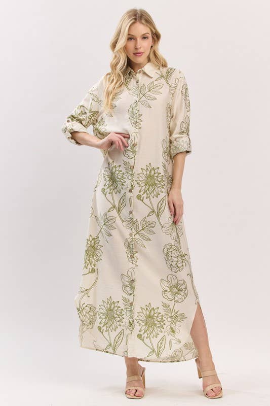 Pink Irene Wholesale - Wholesale Dress - Women's - Women Woven Floral Print Button-Down Maxi Dress21