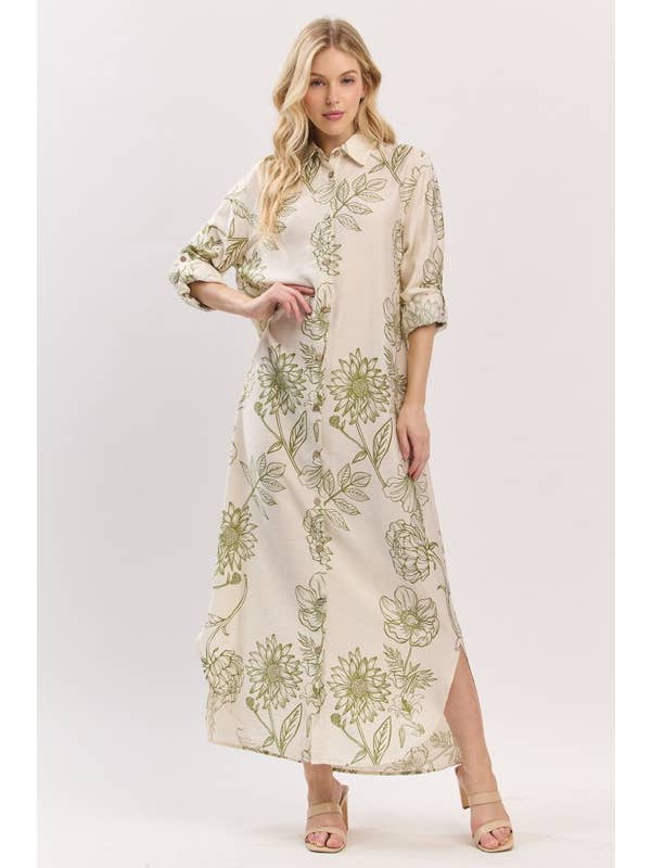 Pink Irene Wholesale - Wholesale Dress - Women's - Women Woven Floral Print Button-Down Maxi Dress21