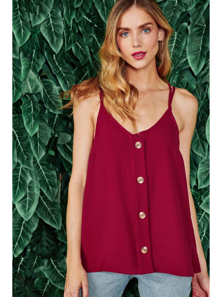 FSL Apparel - Wholesale Blouse - Women's - ST25069 - DOUBLE SPAGHETTI STRAP BUTTON DOWN V-NECK TOP1