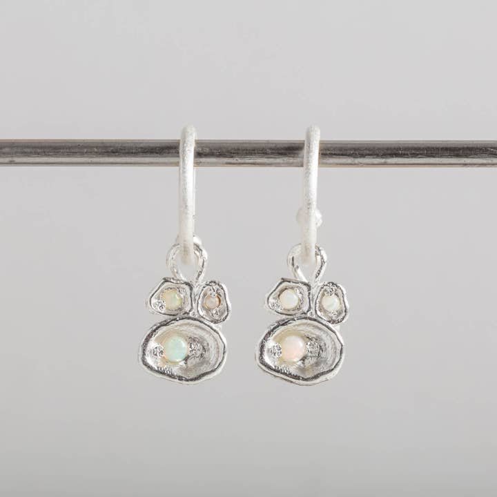 Opal Silver Lichen Hoop Earrings for wholesale by Claire Hill Designs