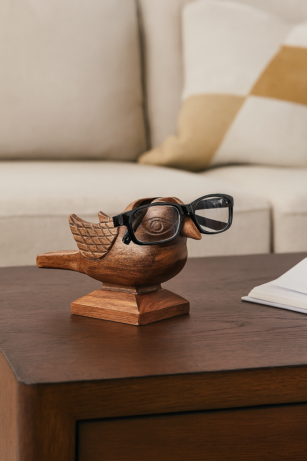 Matr Boomie Fair Trade - Wholesale Eyewear Cases & Holders - Unisex - Sparrow Eyeglass Holder Stand - Handcrafted Indian Rosewood3