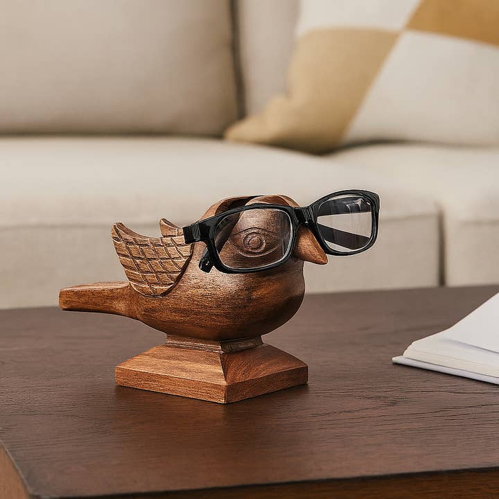 Matr Boomie Fair Trade - Wholesale Eyewear cases & holders – Unisex - Sparrow Eyeglass Holder Stand - Handcrafted Indian Rosewood3