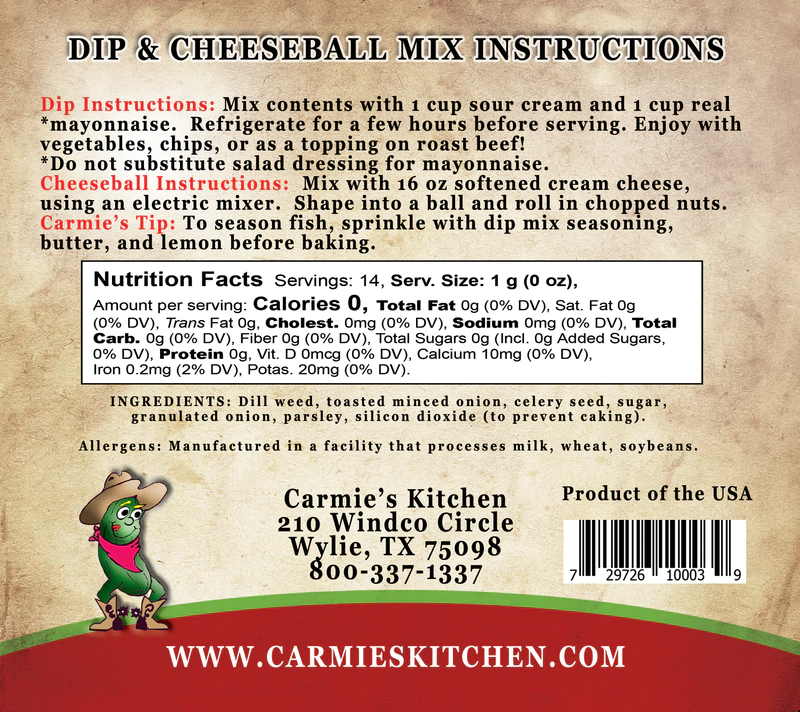 Carmie's Kitchen - Wholesale Dip - Dilliest Dill Dip Mix2