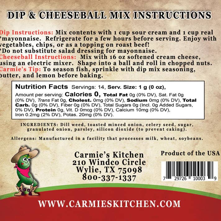 Carmie's Kitchen - Wholesale Dip - Dilliest Dill Dip Mix2