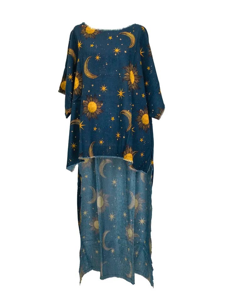 Hi-Lo Tunic with Celestial Print for wholesale by LeParisPetit by I Love Linen